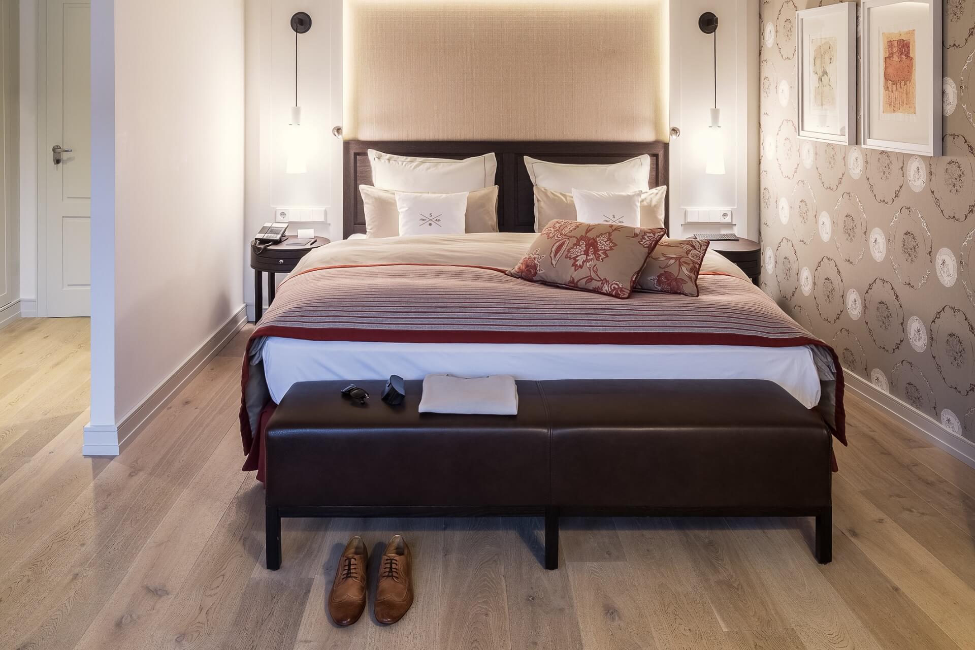 Sleeping area in the Superior double room in the Severin*s Resort & spa on Sylt