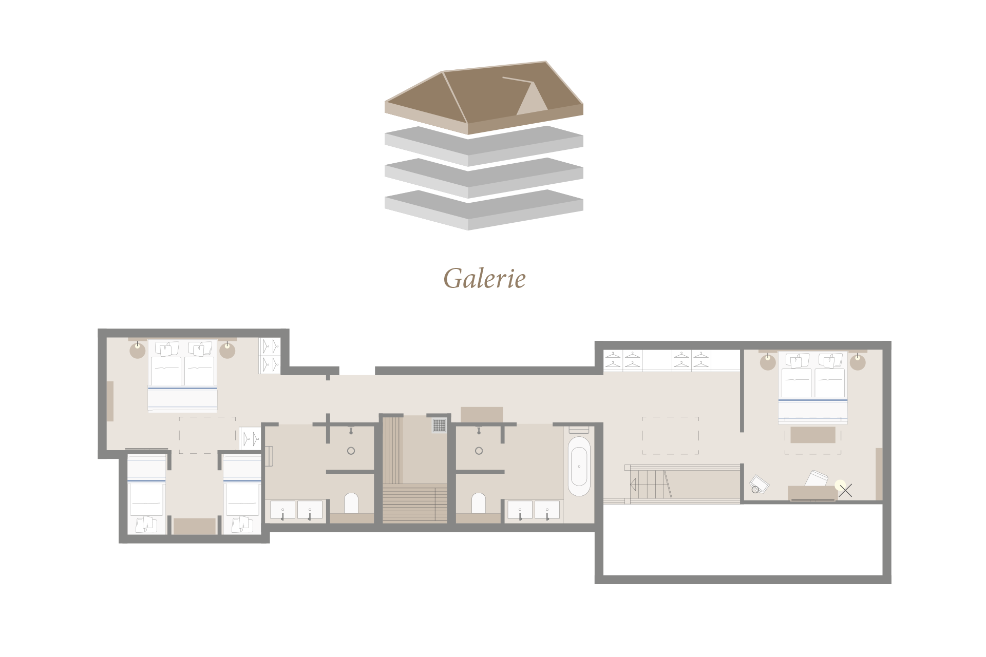 Grundriss mit Grafik der Maisonette Family Master Suite Galerie im Hotel Severin*s Resort und Spa auf Sylt