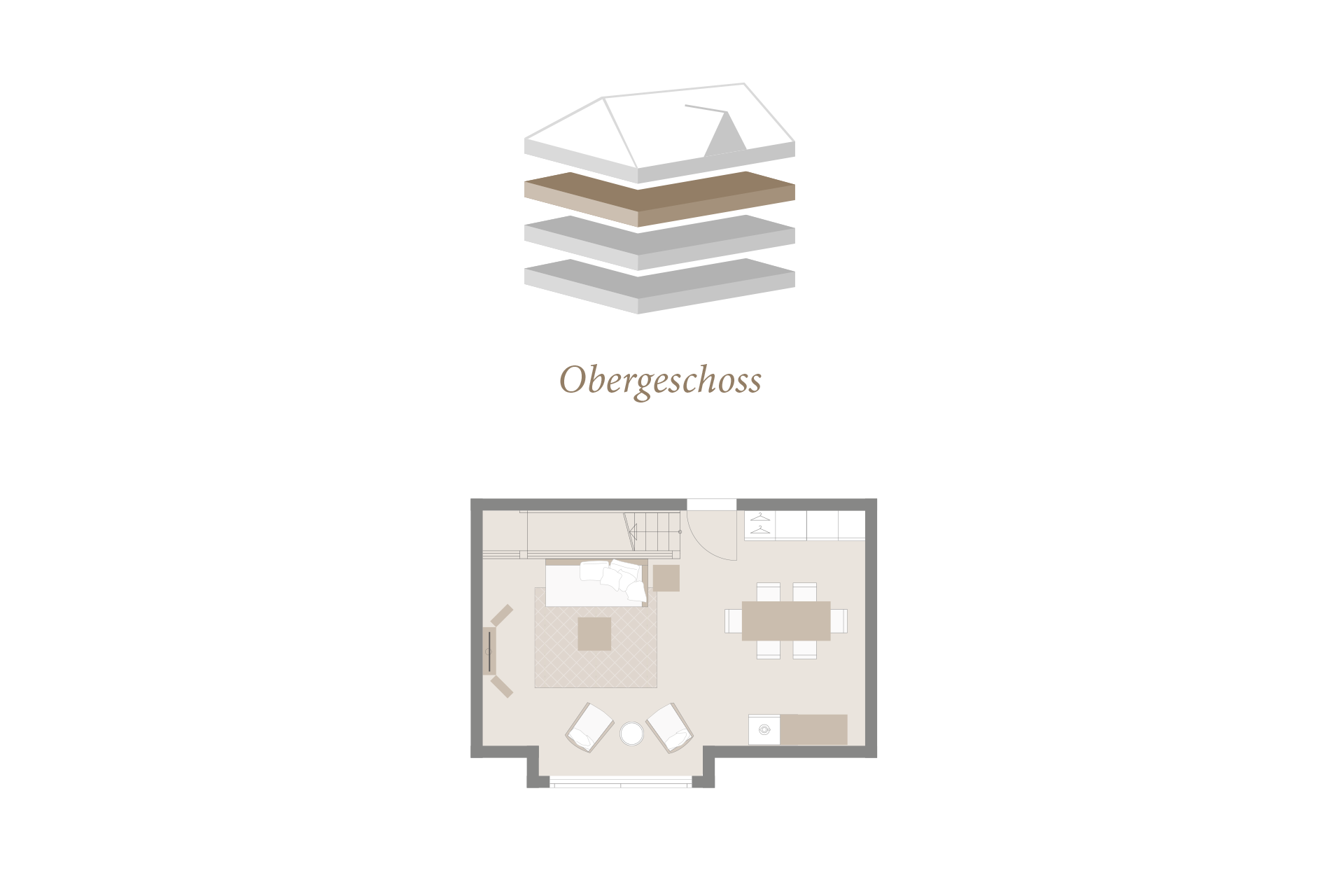 Grundriss mit Grafik der Maisonette Family Master Suite Obergeschoss im Hotel Severin*s Resort und Spa auf Sylt