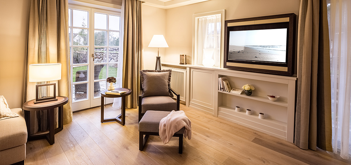 Inside view of a garden suite of the hotel of Severin*s Resort and spa on Sylt