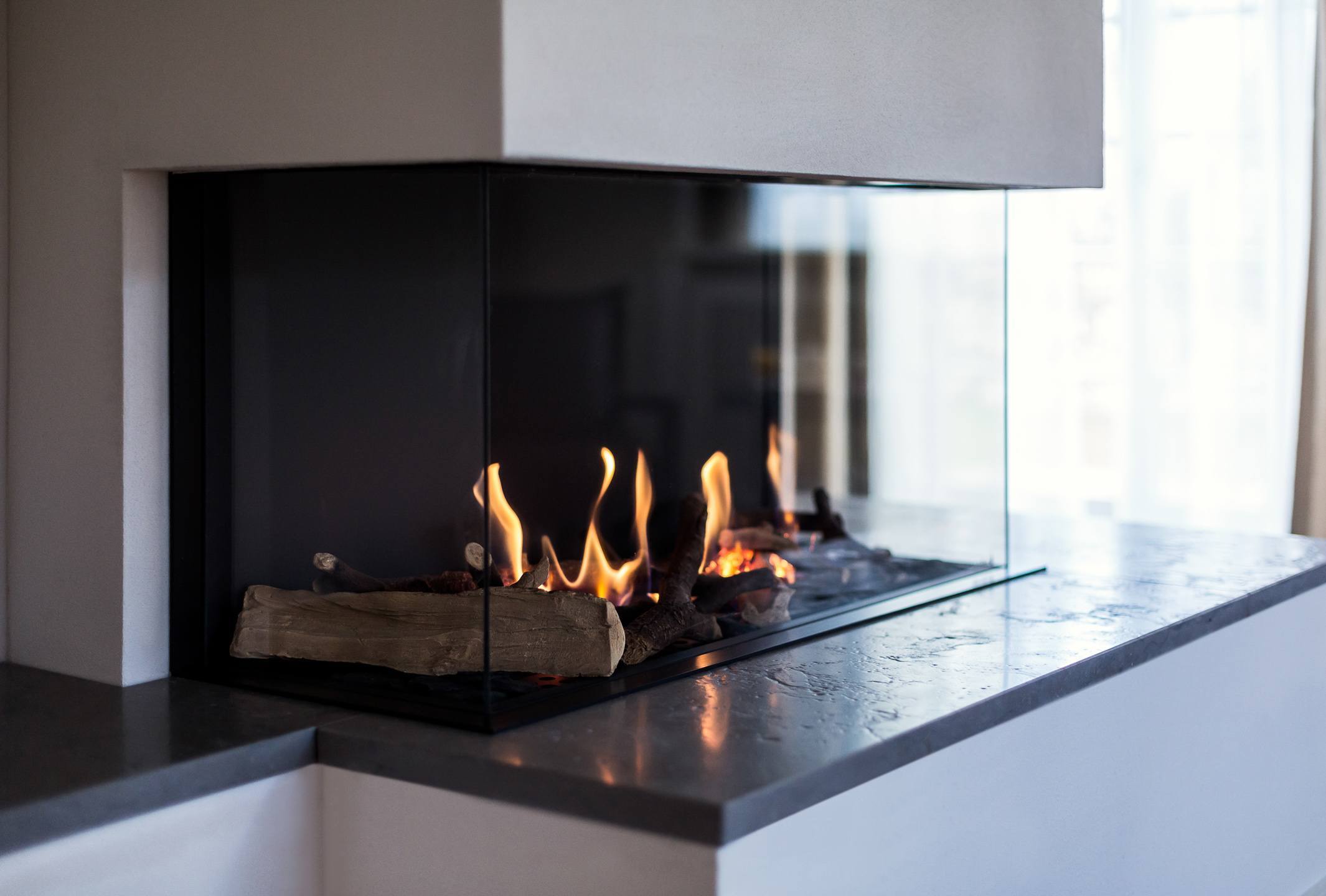 Fireplace in living room in a part of House Severin*s on Sylt