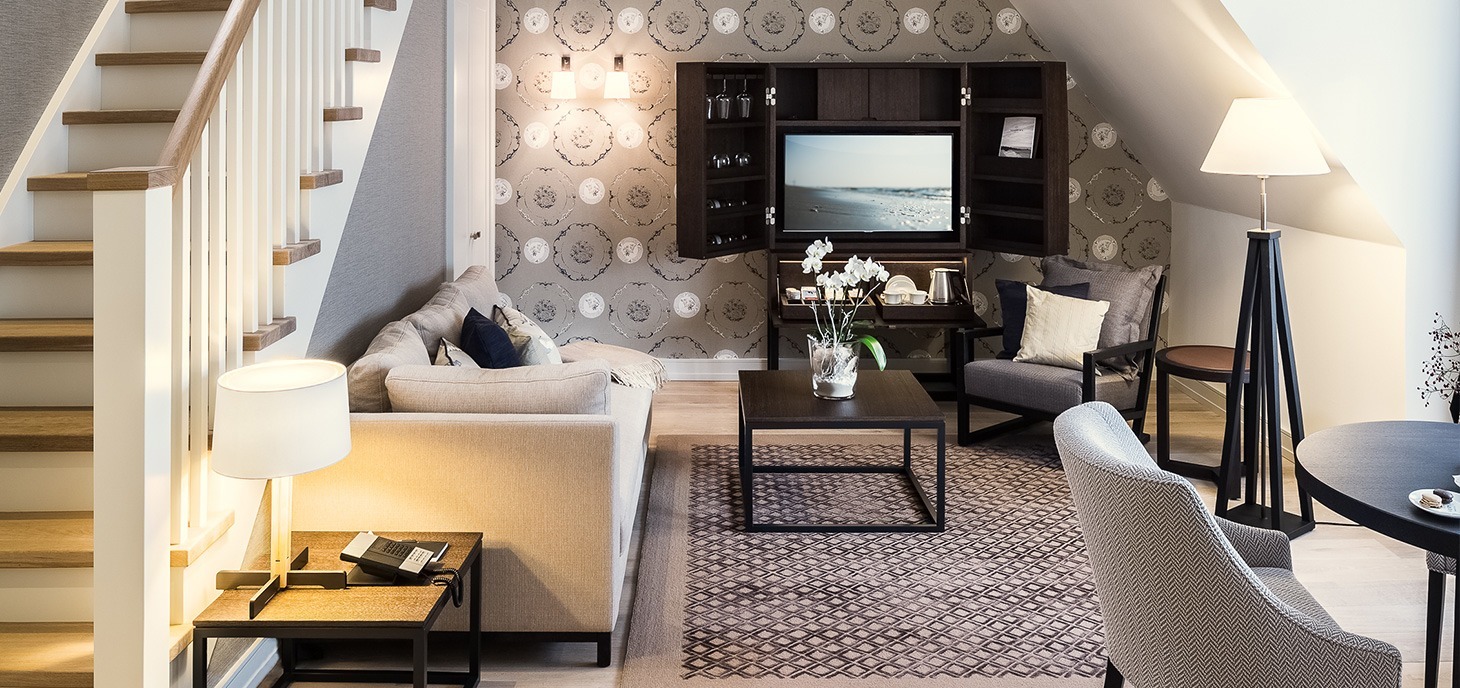 [Translate to English:]Inside view of the Maisonette suite at the hotel of Severin*s Resort and spa on Sylt