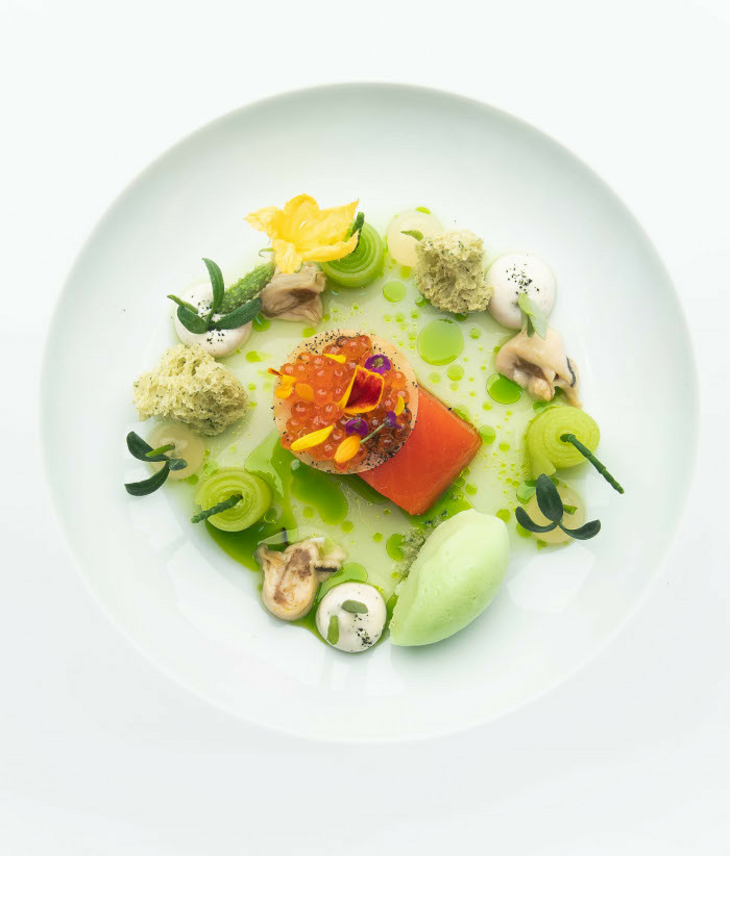 Restaurant Tipken's by Nils Henkel | Dish: Farörer salmon with cucumber-oyster-coastal herbs