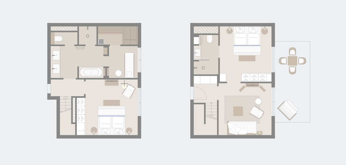 Floor plan with graphics of the spa suite on the ground floor in the Hotel Severin*s Resort and Spa on Sylt