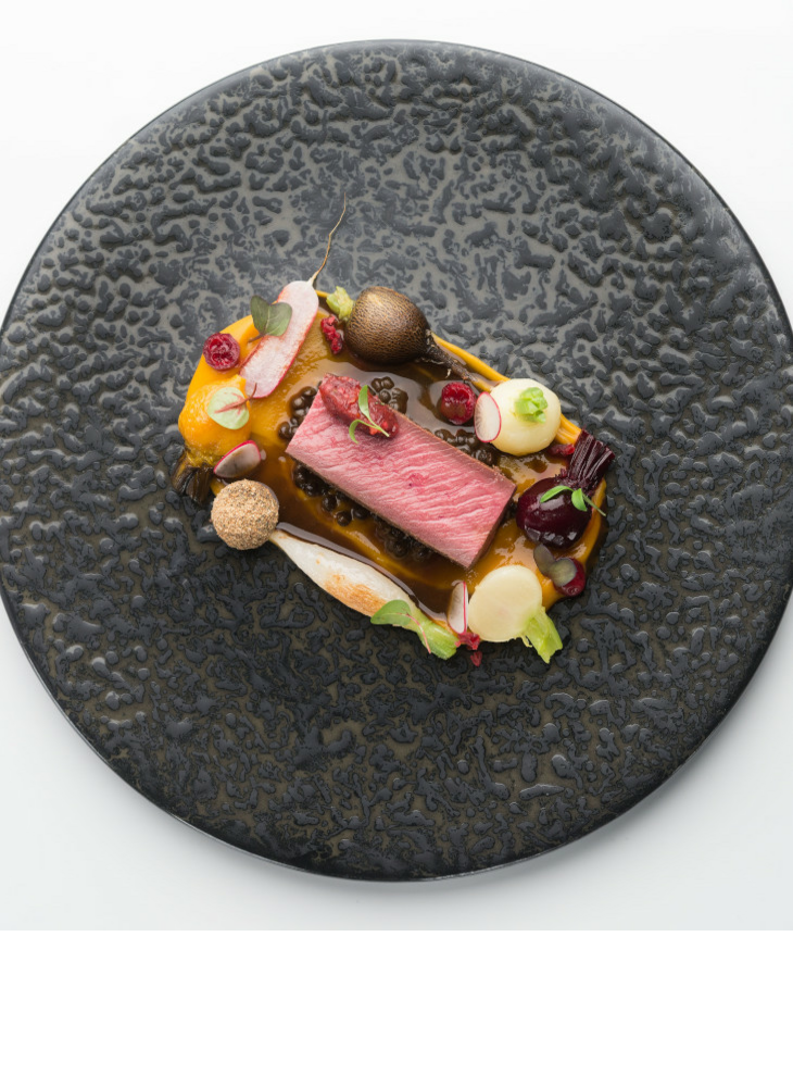 Six Hands Dinner im Severin*s Resort and Spa Sylt Saddle of venison with spruce vinegar jus and autumn turnips at Tipken's Sylt