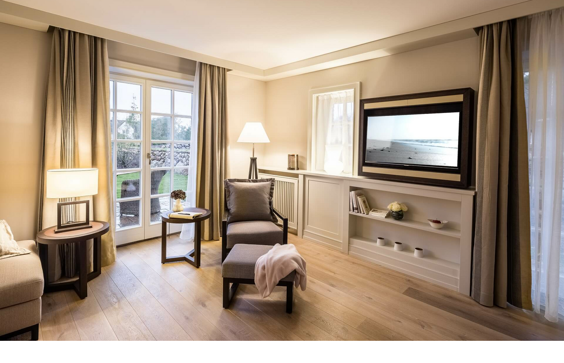 Living room in the Garden Suite Plus of the hotel of Severin*s Resort and Spa on Sylt