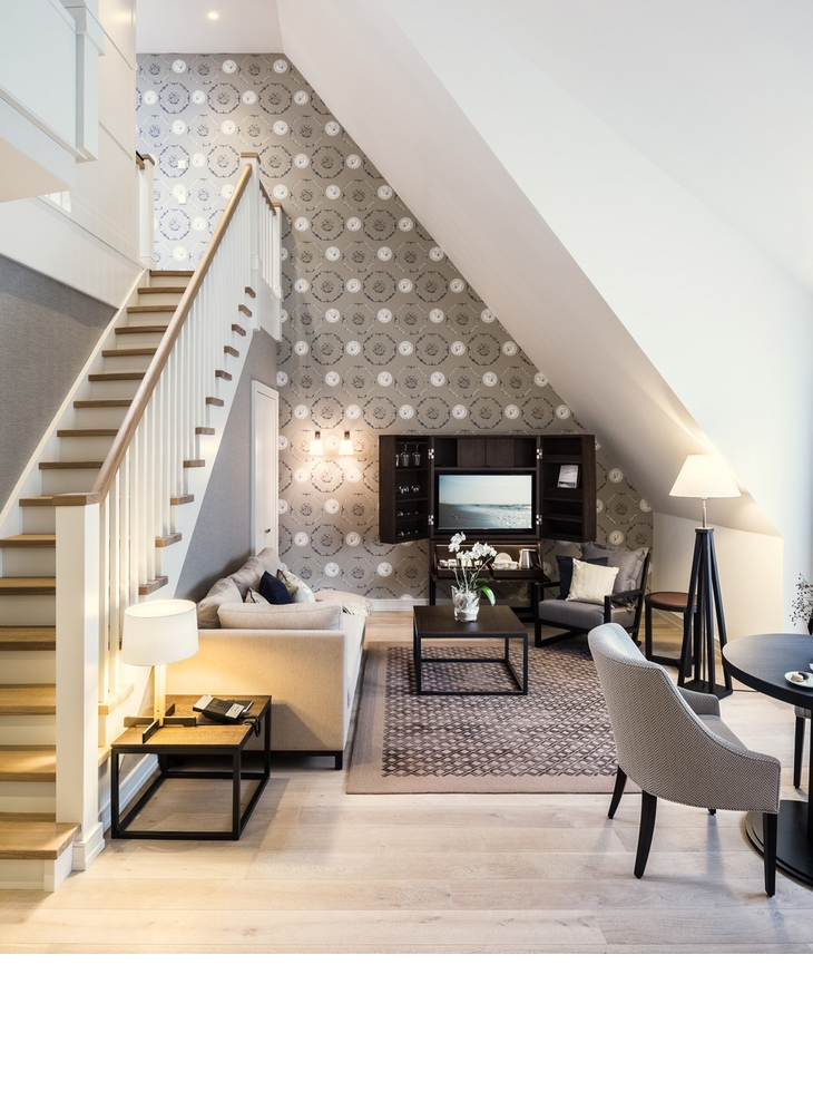 Living area and stairs in Maisonette Senior Suite in Hotel Severin*s on Sylt