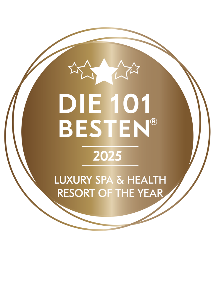 Goldenes Siegel mit fünf Sternen: "Die 101 Besten 2025, Luxury Spa & Health Resort of the Year".